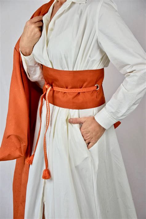 Vintage orange kimono with Obi belt in the same color.Kimono fashion ...