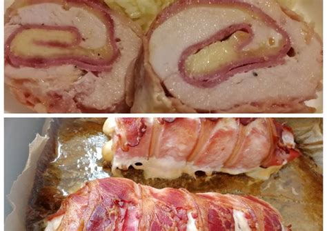 Sajttal sonkával töltött csirkemell baconbe tekerve | Edike receptje | Ricetta