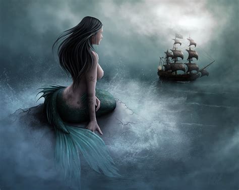 Unknown Artist Mermaid and pirate ship Painting | Best Paintings For Sale