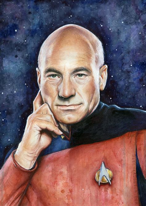 Captain Picard Portrait Gift Watercolor Painting Giclee Print Patrick Stewart Sci-fi Art ...