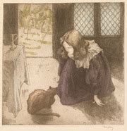 Interior, Little Girl with Cat (La Petite fille au chat) : Alfredo Müller (Italian, 1869–1940 ...
