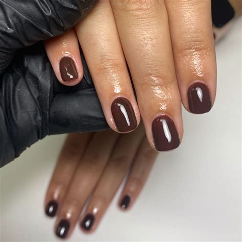 Chocolate brown gel nails 🍫 | Gel nails, Squoval nails, Brown nails design
