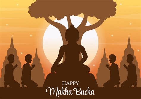 Happy Makha Bucha Day Template Hand Drawn Cartoon Flat Illustration Buddha Sitting in Lotus ...