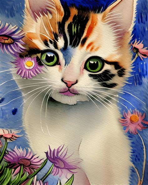 Cute Kitten Watercolor Painting · Creative Fabrica