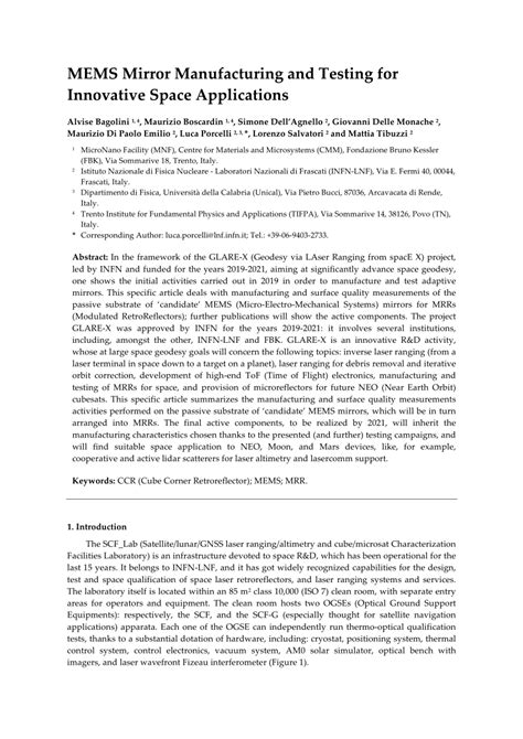 (PDF) MEMS Mirror Manufacturing and Testing for Innovative Space Applications