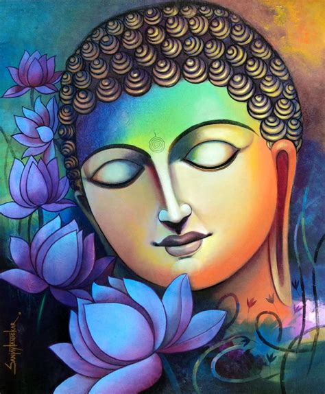 Buddha With Lotus, Painting by Sanjay Tandekar | Mythological artwork on Acrylic On Canvas ...