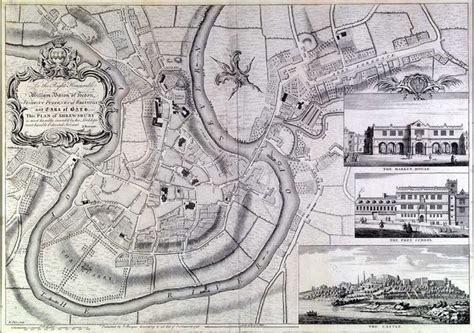 Rocque's Map of Shrewsbury, 1746. Engraving. Shrewsbury, Shropshire ...