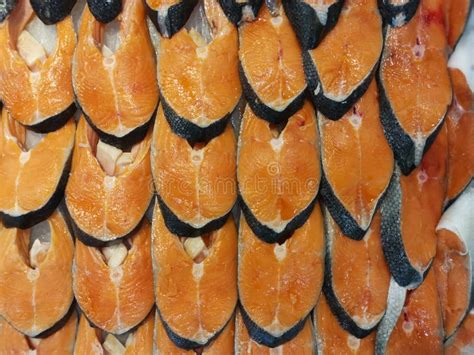 Sliced or Cut Ready Fresh Salmon Fish Meat for Sale. Stock Photo - Image of piece, preparation ...