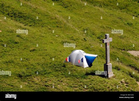 Wild camping in the French Alps. Waiting for the Tour de France to ...