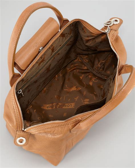 Tan Leather Small Tote Bag | semashow.com