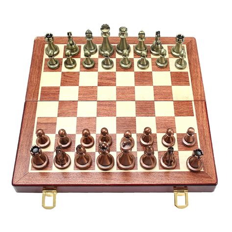 Chess Set, Large Metal Deluxe Chess Retro Copper Plated Alloy Chess Adult Set Board Game ...