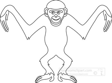 Animal Outline Clipart-gibbon cartoon monkey with its arms outstretched black outline c