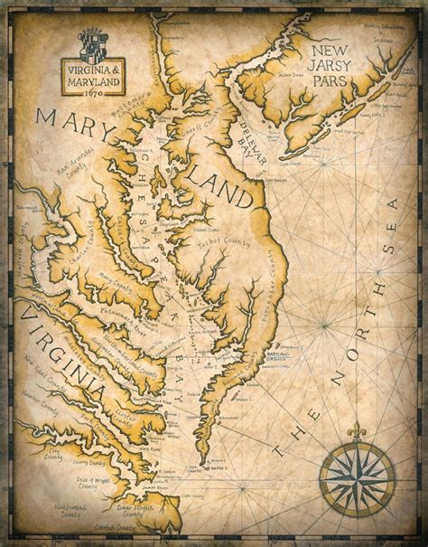 Chesapeake Bay Map Artwork C. 1670 11 X 15 - Etsy