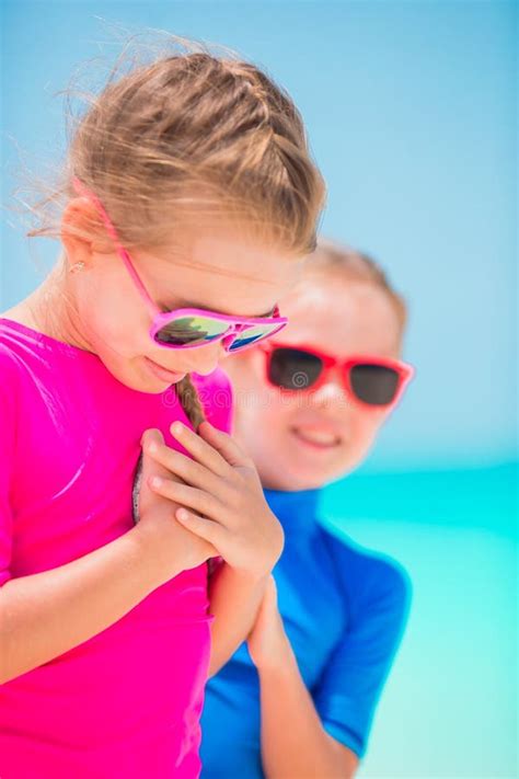 Adorable Little Girls at Tropical Beach during Summer Vacation Stock Photo - Image of caucasian ...