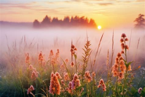 Sunset Over Dew-Kissed Wildflower Field: Impressionist Landscape ...