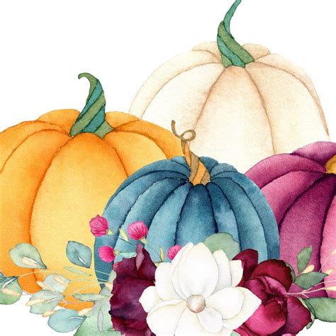 Watercolor Pumpkin Clipart Floral Pumpkins Burgundy Fall - Etsy | Watercolor pumpkins autumn ...