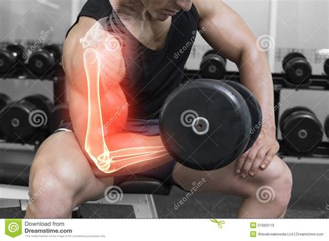 Highlighted Arm of Strong Man Lifting Weights Stock Image - Image of caucasian, bodybuilder ...