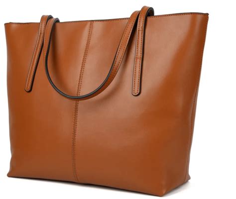 Women's Large Capacity Leather Work Tote Zipper Closure Shoulder Bag Brown