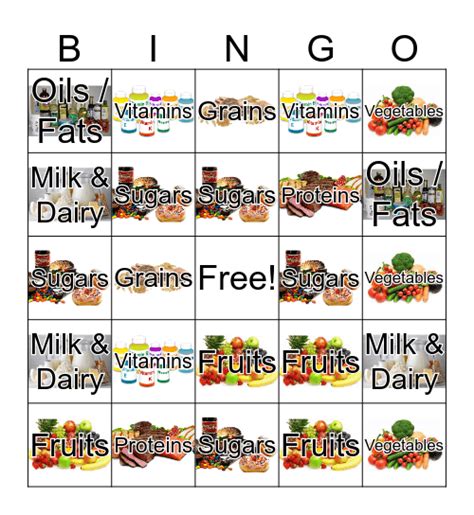 Food Groups Bingo Card