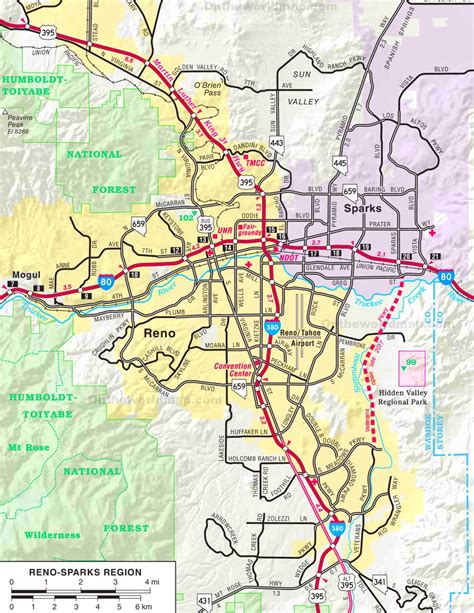 Reno - Sparks Region road map - Ontheworldmap.com