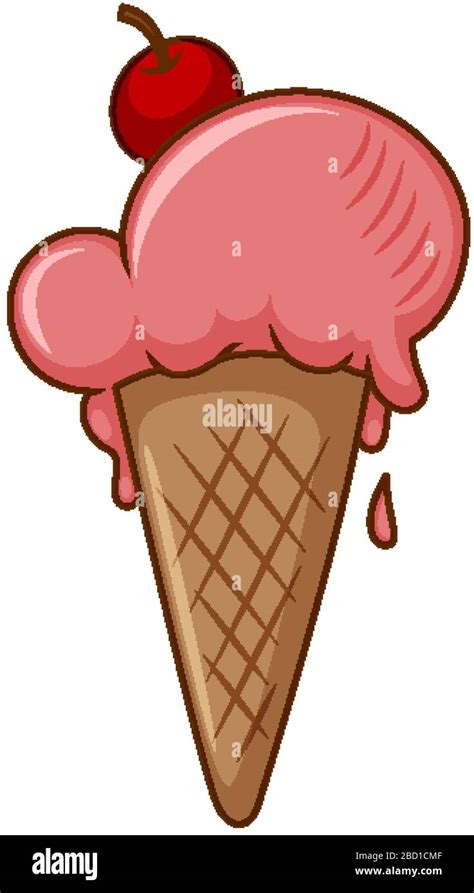 Strawberry ice cream in the cone on white background illustration Stock Vector Image & Art - Alamy