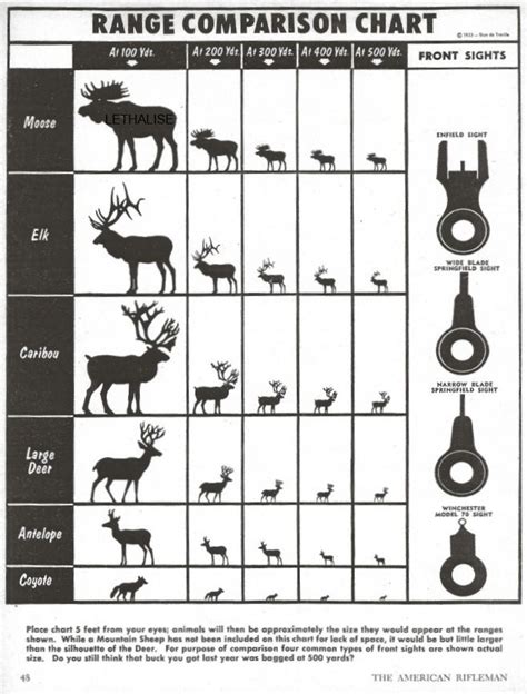 Range comparison chart. A quick reference comparing wild game size and ...