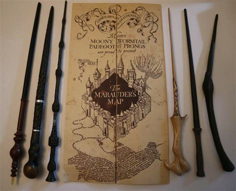 Harry Potter Prop Replica Wand Collection Including 6 Wands and Marauders Map | #2021040949