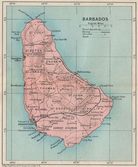 BARBADOS. Vintage map. West Indies Caribbean 1927 old vintage plan chart