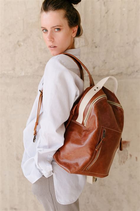 Brown Leather Backpack Man, Brown Leather Laptop Backpack Woman, Travel ...