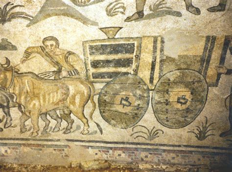 Sicily. Villa Romana del Casale (Piazza Armerina) Mosaics. The Ox-cart ...