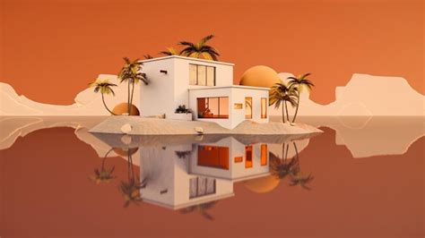 Premium Photo | Architecture 3d rendering illustration of minimal modern house on a beach with ...