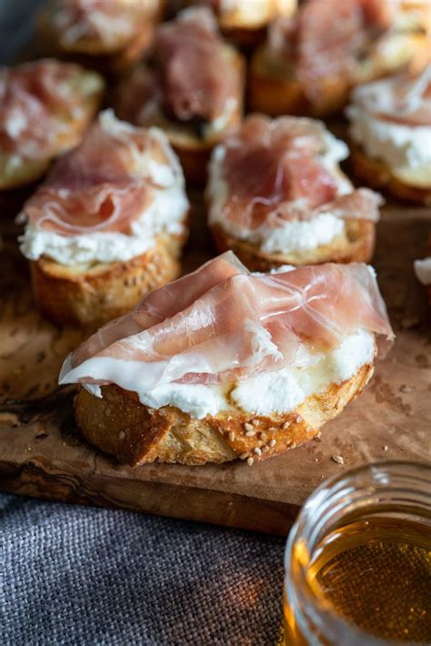 Ricotta, Prosciutto & Honey Crostini - Endlessly Elated