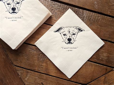 Dog Cocktail Napkins Custom Wedding Reception Pet Drawing Beverage Napkins Gold Foil Custom Dogs ...