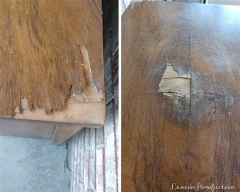 water and veneer damage fixed with wood filler - As you can see, the wood had a lot of water ...