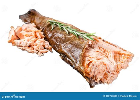 Salmon Hot Smoked, Trout Fish Meat. Isolated on White Background, Top View. Stock Photo - Image ...