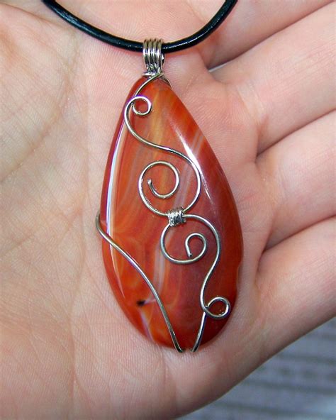 Wire Wrapped Red Onyx Agate Pendant, Wire Wrapped Pendant, Necklace ...