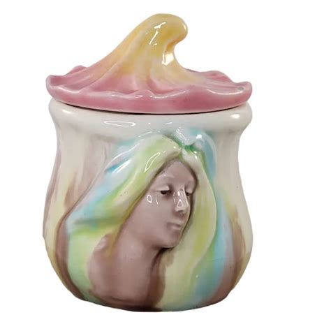 ANTIQUE ART NOUVEAU Majolica Blonde Woman Figural Tobacco Jar Humidor / Read $58.99 - PicClick