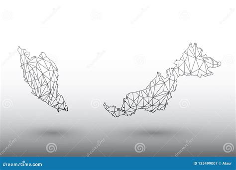 Malaysia Map Vector of Black Color Geometric Connected Lines Using Triangles on Light Background ...