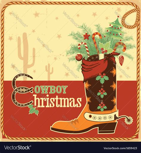 Cowboy christmas card with text and boot Vector Image