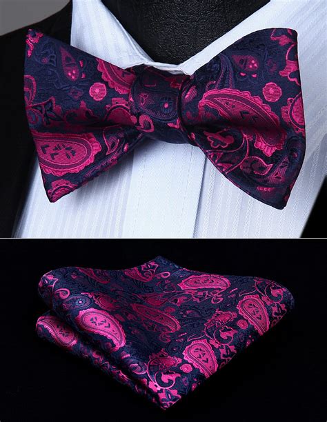 BP711HS Hot Pink Paisley Bowtie Men Butterfly Silk Self Bow Tie handkerchief set-in Men's Ties ...