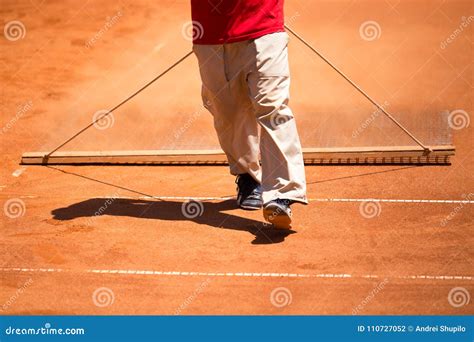 Preparation of a Tennis Court for Competitions Stock Photo - Image of outdoor, yellow: 110727052