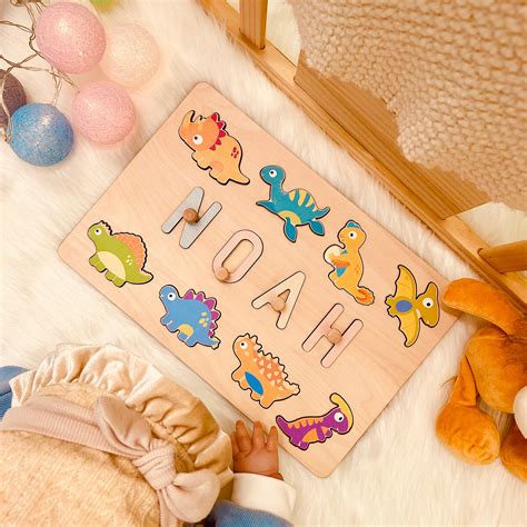 Personalized Wooden Baby Name Puzzle - Dinosaurs – Woodemon