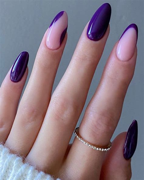 Dark Purple Nails, Violet Nails, Purple Nail Art, Purple Acrylic Nails, French Tip Acrylic Nails ...