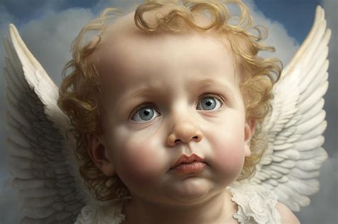 Premium Photo | A baby angel with blue eyes and white wings