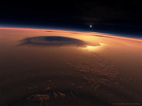 Olympus Mons, the largest known volcano in our solar system, found on Mars. It is about the size ...