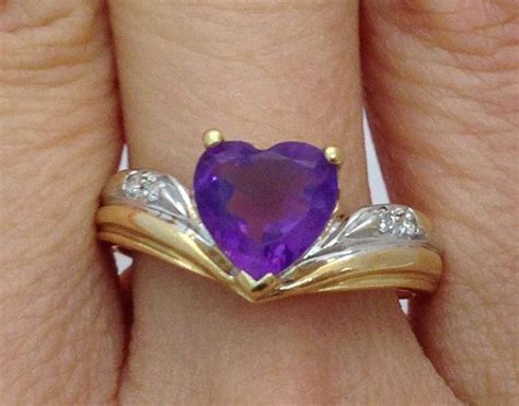 14K Heart Amethyst Ring - 2 Tone Gold - Pisces February Birthstone | Amethyst ring, Alternative ...