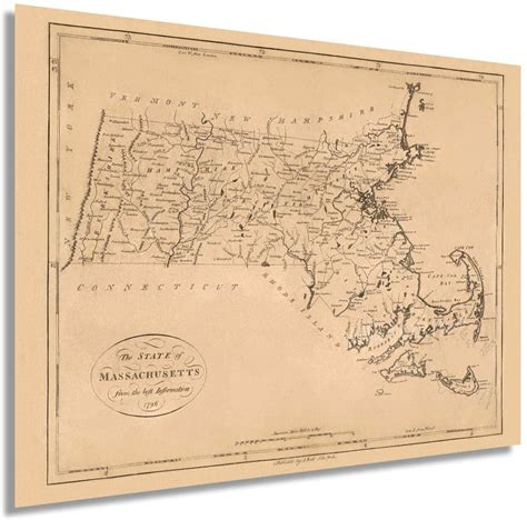 HISTORIX 1796 Massachusetts State Vintage Map Poster Wall Art Print, 18 ...