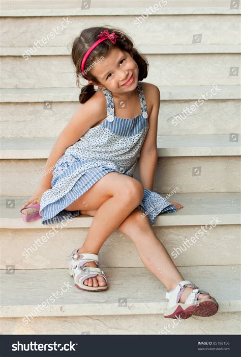 Smiling Girl Summer Dress Sitting On Stock Photo 85198156 - Shutterstock