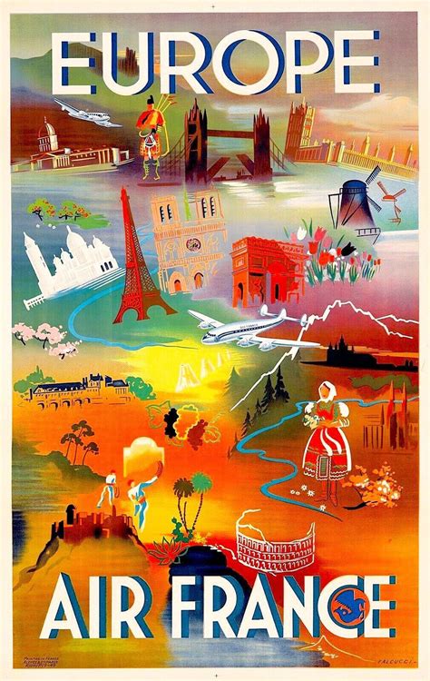 Europe by Air France. 1948. Poster design by Robert Falcucci. | Affiche ...