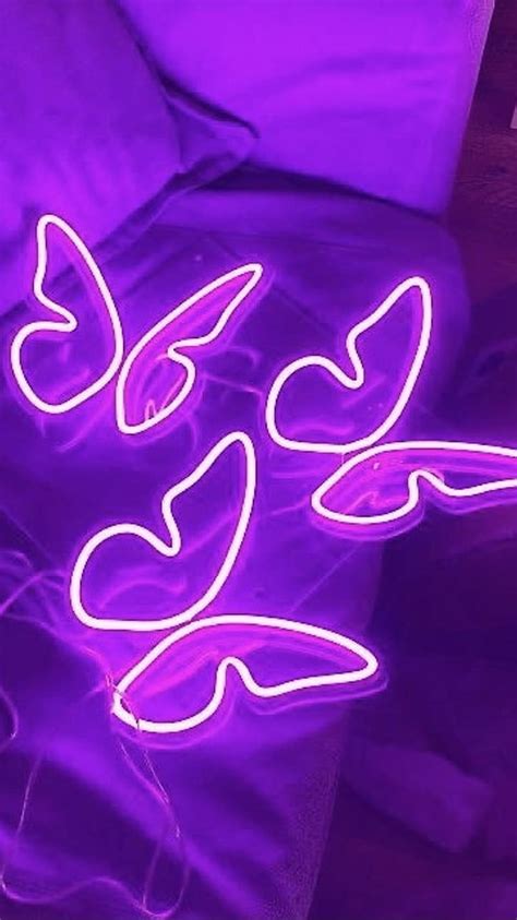 Aesthetic Purple Butterflies In Neon Light, aesthetic purple, butterflies, neon light, HD phone ...